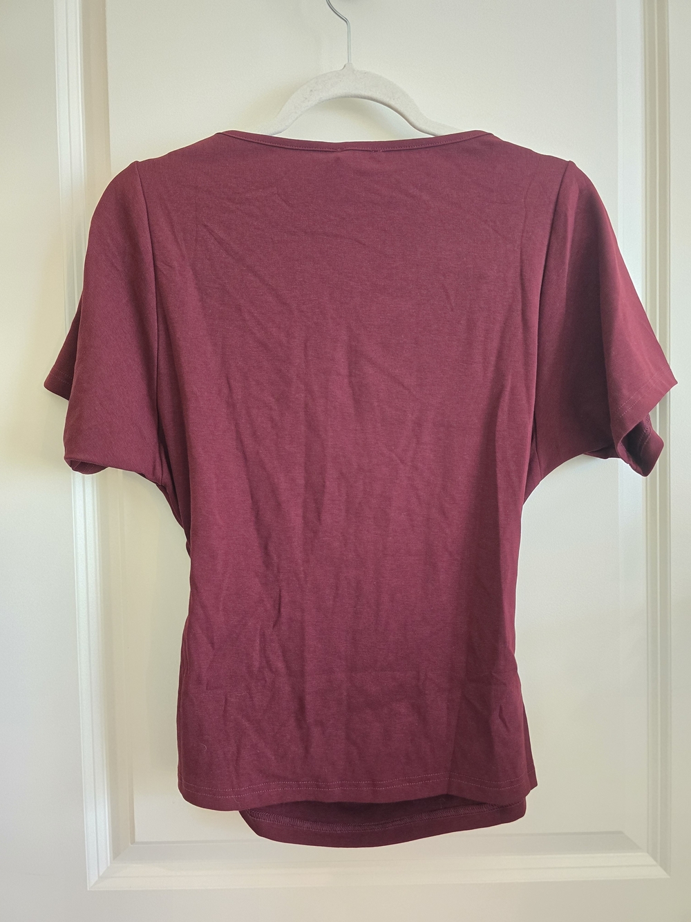 OGL Asymmetrical Cowl Neck Ruched Top In Ruby Red - Picture 5 of 10